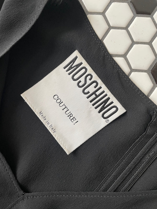 Vintage Moschino Couture Black Tiered Silk Chiffon Dress M