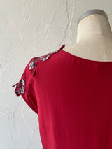 Vintage Vivienne Tam Red & Black Silk Dress with Floral Appliqué S/M - We Thieves