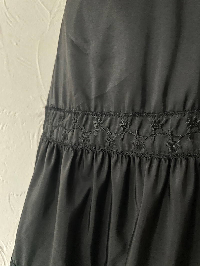 Vintage Tiered Black Embroidered Slip Dress M - We Thieves