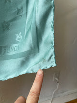 Vintage Fendi Aqua Blue Embossed Rose Print Silk Scarf AS-IS - We Thieves