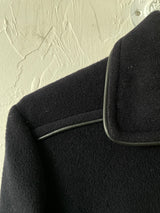 Vintage 60s Celine Navy Wool Coat with Leather Trim S/M