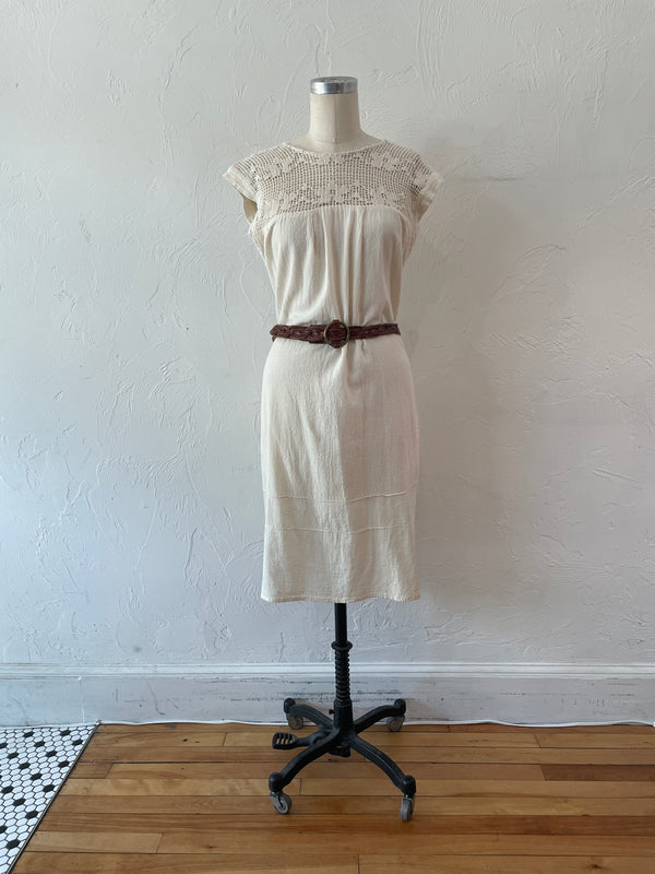 1970s crochet dress 1970s Vibrant Blue Knit Crochet Dress Draping Angel Sleeves