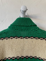 Vintage Handknit Green Hunting Dogs Zip-Up Cardigan Sweater M