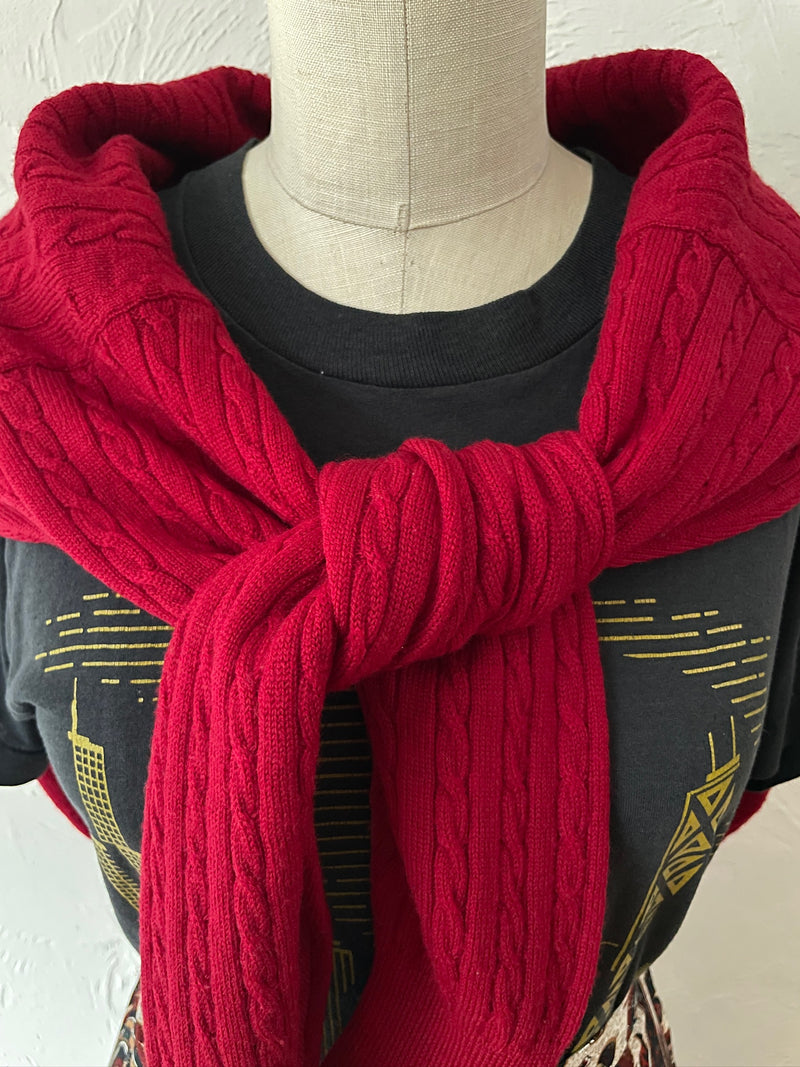 Vintage Pringle of Scotland Red Wool Cableknit Sweater M/L