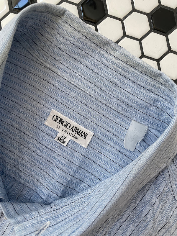 Vintage 90s Armani Light Blue Striped Button Down Shirt L - We Thieves