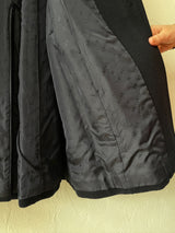 Vintage 60s Celine Navy Wool Coat with Leather Trim S/M