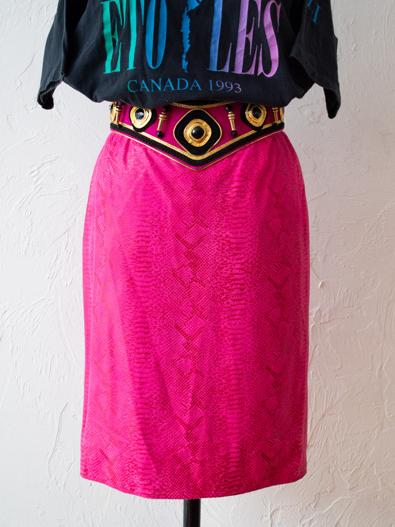 Vintage Emanuel Ungaro Pink Snake Print Leather Skirt M/L - We Thieves