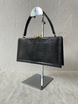 Vintage 50s/60s Black Snakeskin/Lizard Handbag with Gold Bamboo Clasp - We Thieves