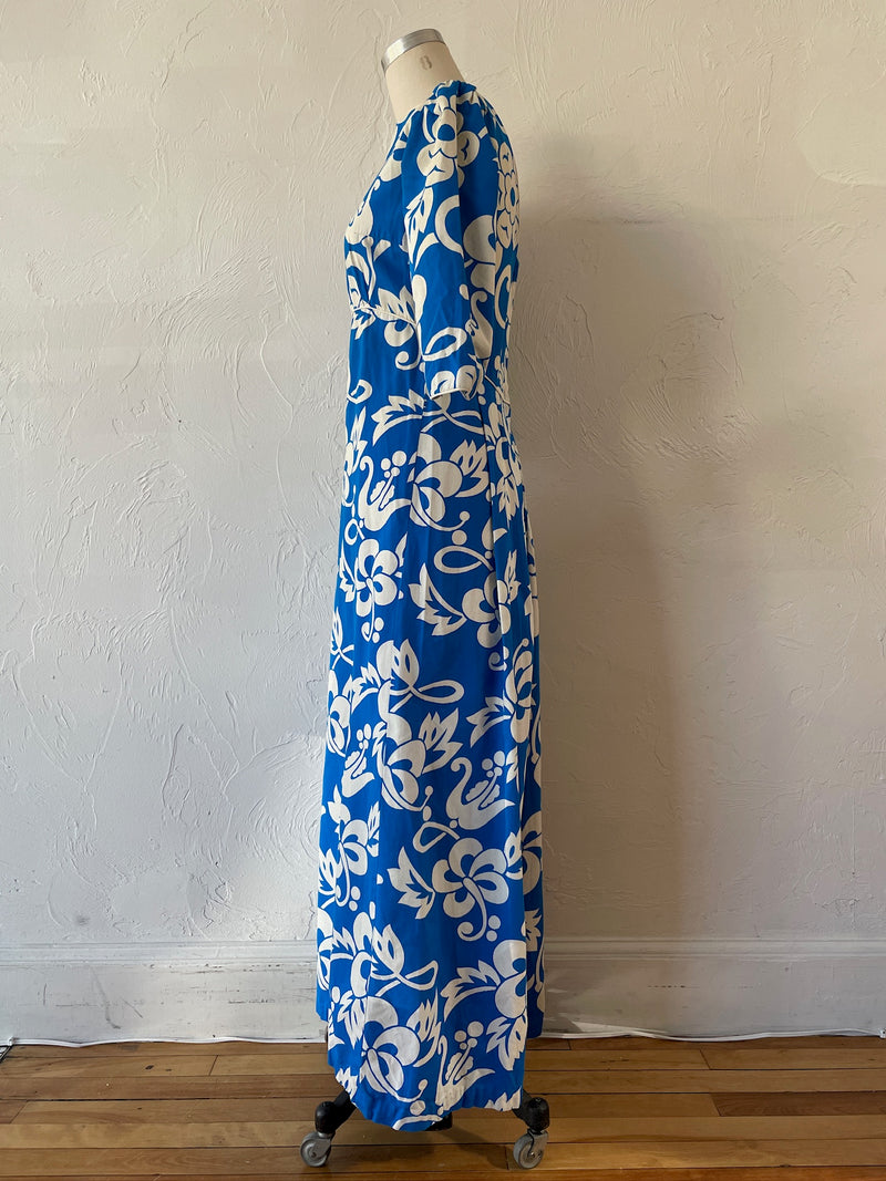 Vintage Hawaiian Cobalt Blue Floral Maxi Dress S - We Thieves