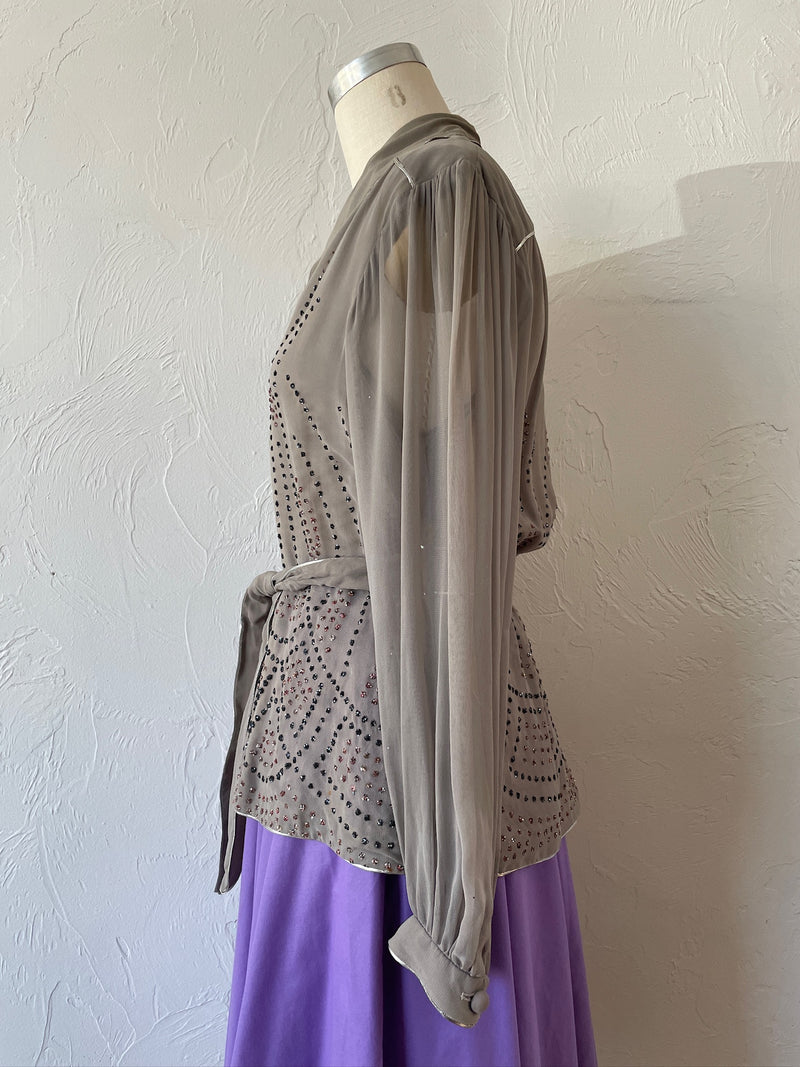 Vintage 1970s Janice Wainwright Grey Viscose Sequin Blouse M - We Thieves