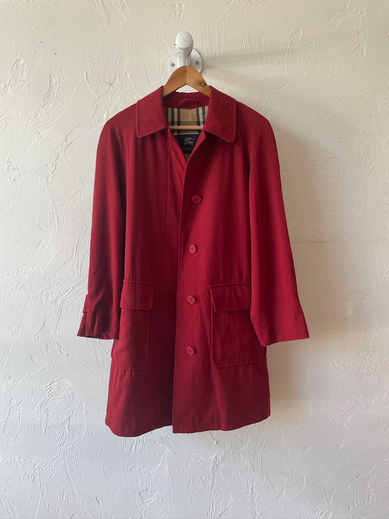 Vintage Burberry Red Wool Gabardine Car Coat/Trenchcoat S AS-IS - We Thieves