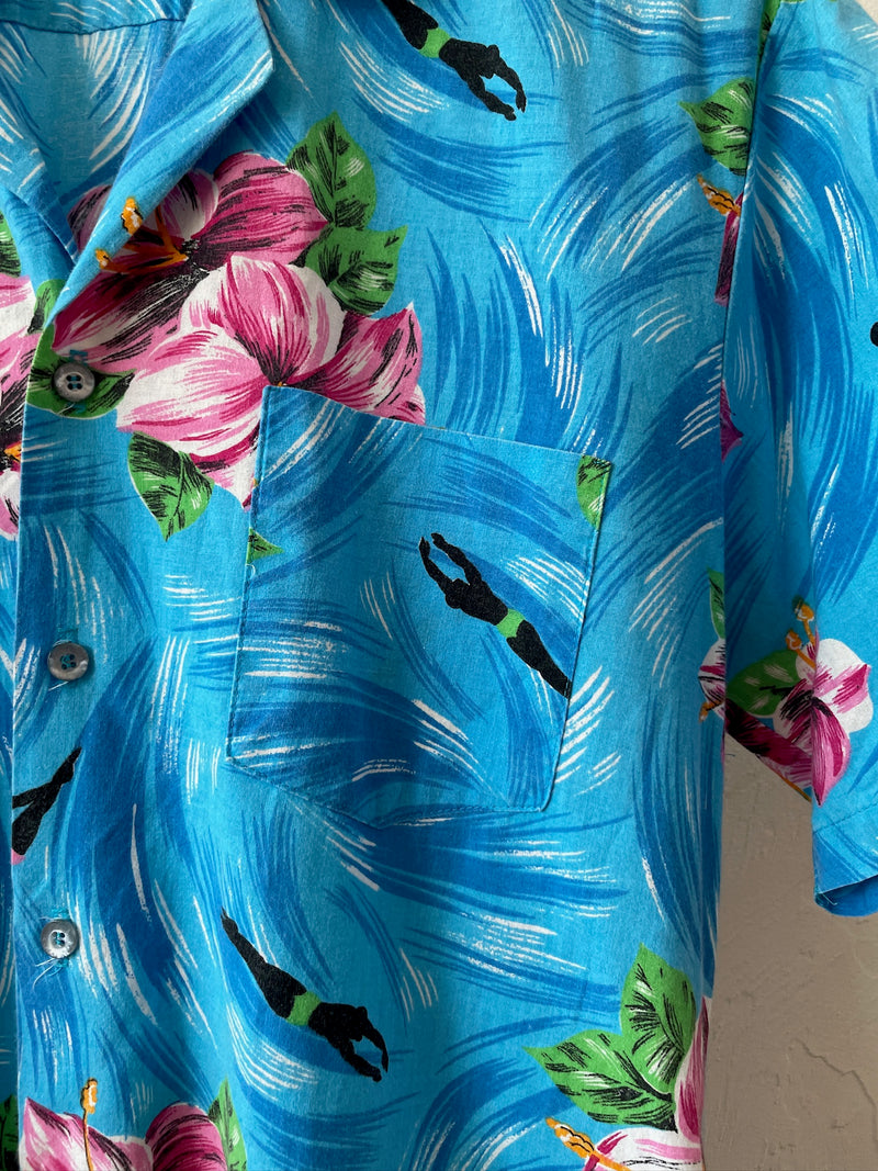 Vintage Marc Daniels Swimmers Light Blue Hawaiian Button Down Shirt M/L - We Thieves