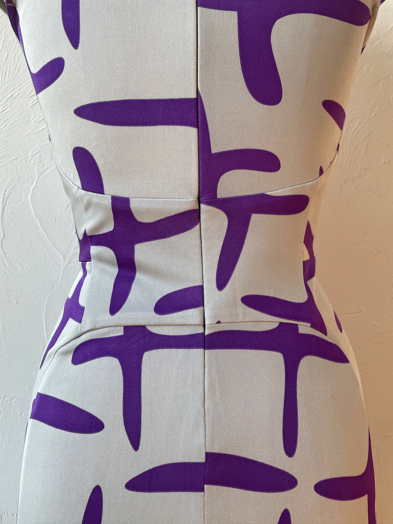 Vintage Issa London Silk Jersey Knit Purple & Grey Dress S/M - We Thieves
