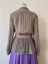 Vintage 1970s Janice Wainwright Grey Viscose Sequin Blouse M - We Thieves
