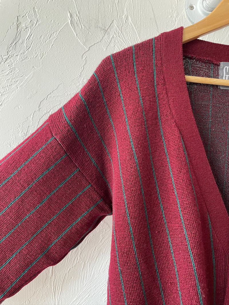 Vintage 90s Gap Burgundy & Teal Wool Pinstriped Cardigan Sweater S - We Thieves