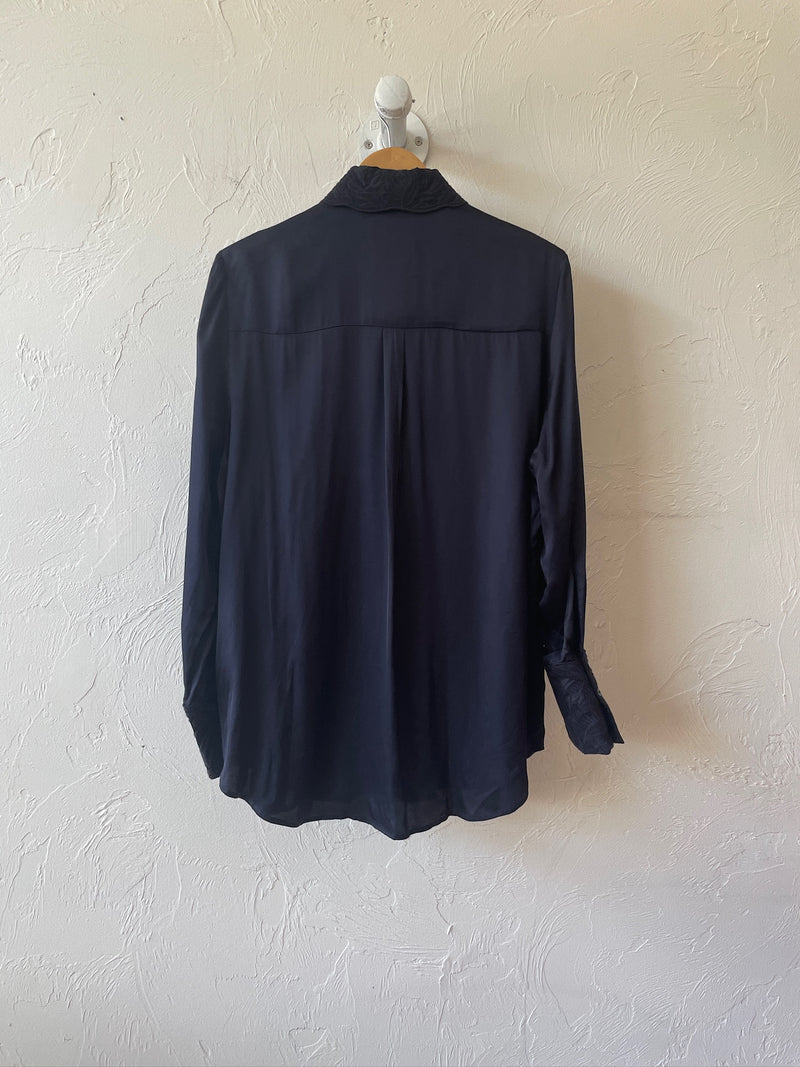 Pre-loved COS Navy Blouse with Embroidered Collar L - We Thieves