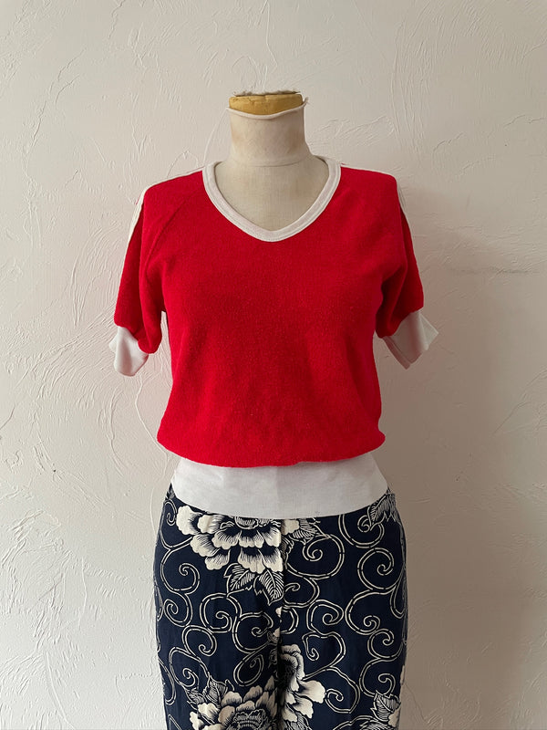 Vintage 80s Red & White Cropped Terrycloth Top XS/S - We Thieves