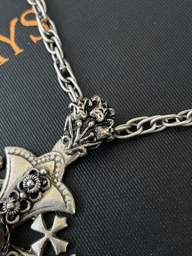 Vintage Antique Mexican Sterling Silver and Citrine Crusader's Cross Necklace - We Thieves
