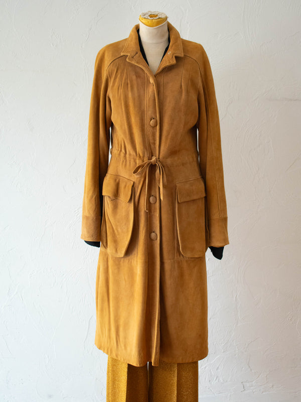 Vintage Lady Skully Caramel Suede Leather Trench Coat M - We Thieves