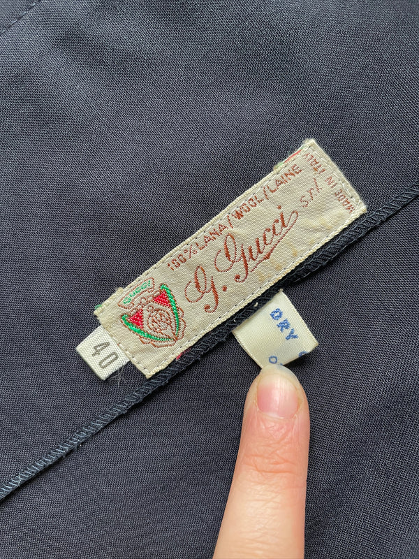 Vintage 80s Gucci Lightweight Navy Wool Covered Button Jacket Size 40