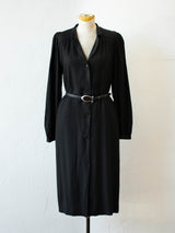 Vintage 1970s Halston Black Wool Long Sleeve Duster Dress M/L - We Thieves