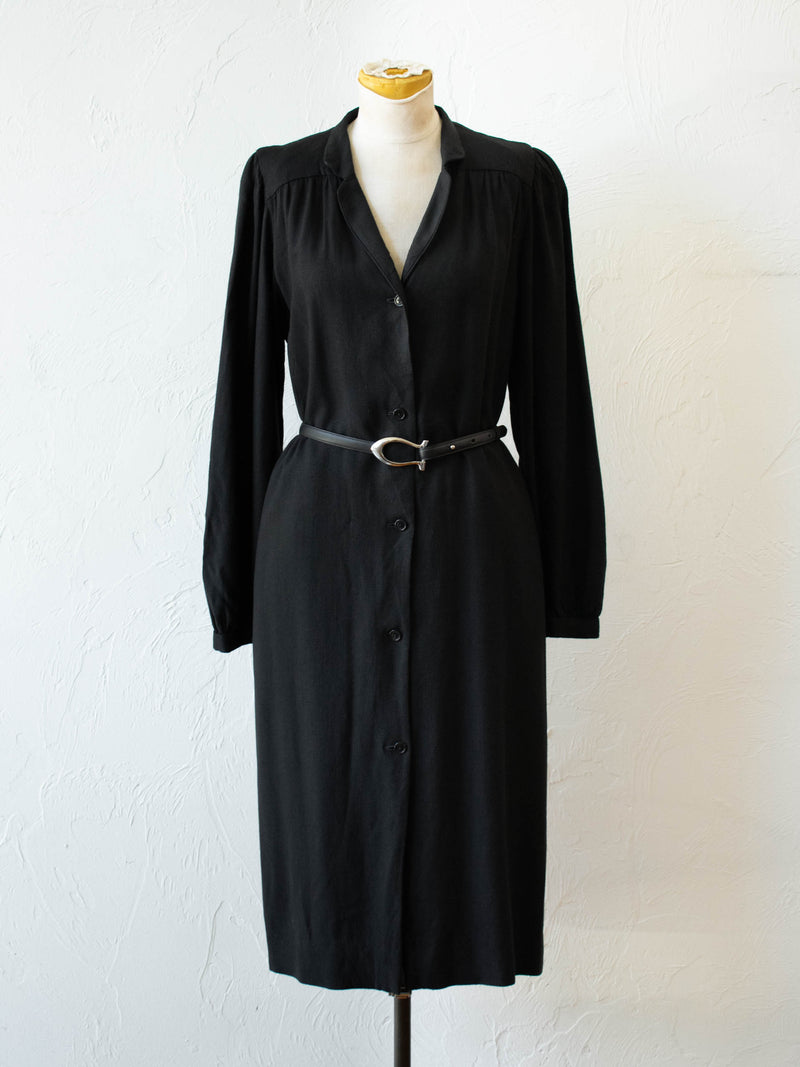 Vintage 1970s Halston Black Wool Long Sleeve Duster Dress M/L - We Thieves