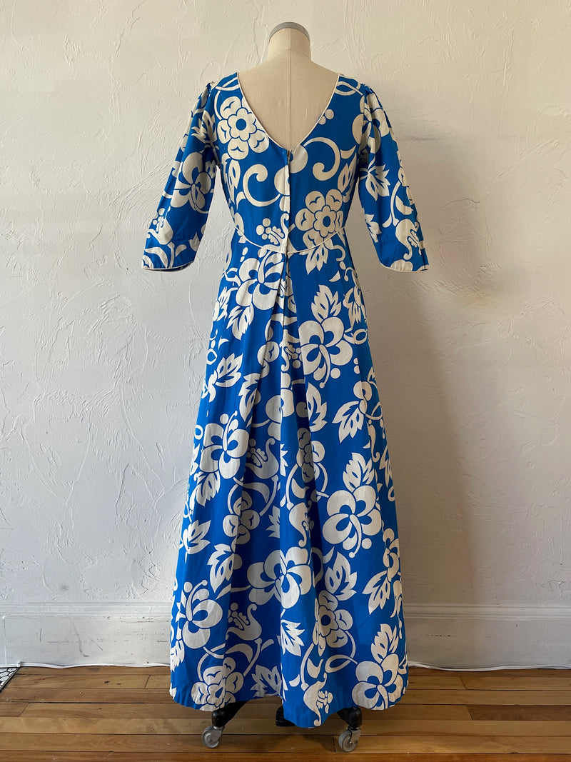Vintage Hawaiian Cobalt Blue Floral Maxi Dress S - We Thieves