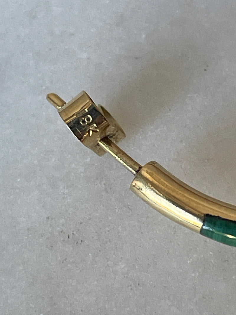 Vintage 18k Gold Earrings with Malachite & Lapis Lazuli Inlay