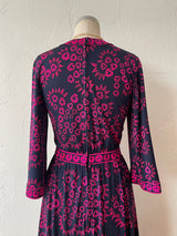 Vintage 1960s Bessi Italian Designer Navy & Hot Pink Silk Jersey Dress M - We Thieves