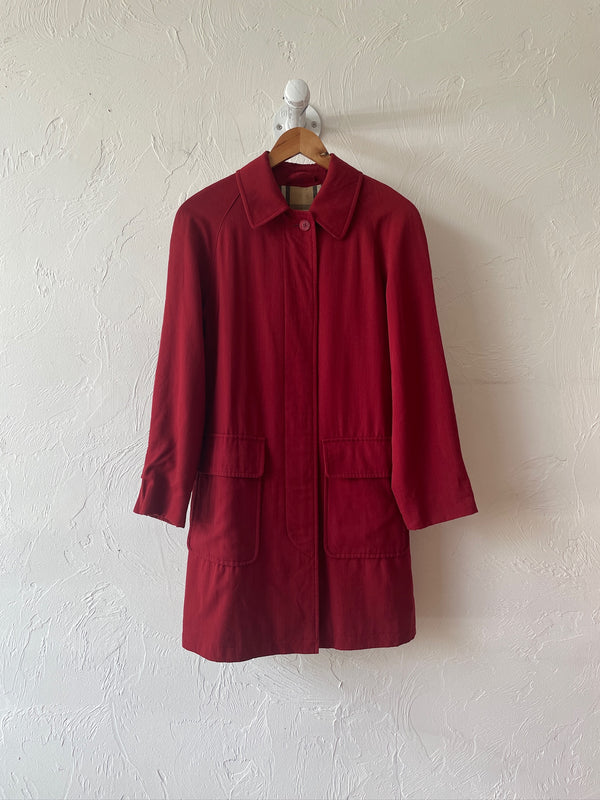 Vintage Burberry Red Wool Gabardine Car Coat/Trenchcoat S AS-IS - We Thieves