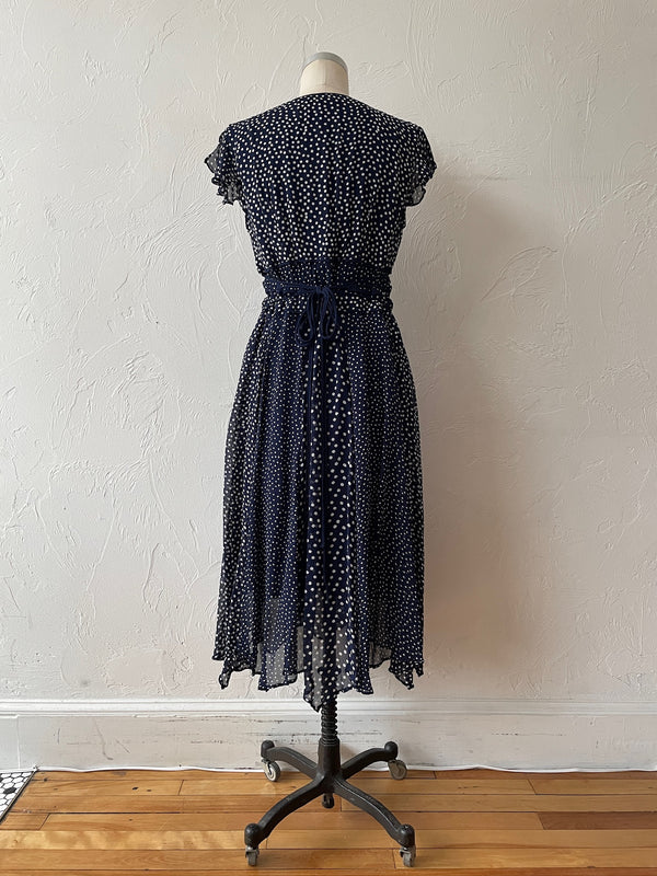 Vintage Lola P Navy & White Polka Dot Midi Dress M - We Thieves