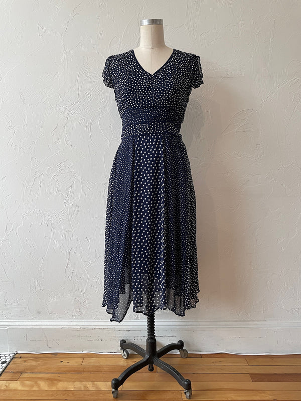Vintage Lola P Navy & White Polka Dot Midi Dress M - We Thieves