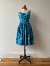 Vintage 60s Hawaiian Kalama Sportswear Blue/Green Fit+Flare Dress S/M - We Thieves