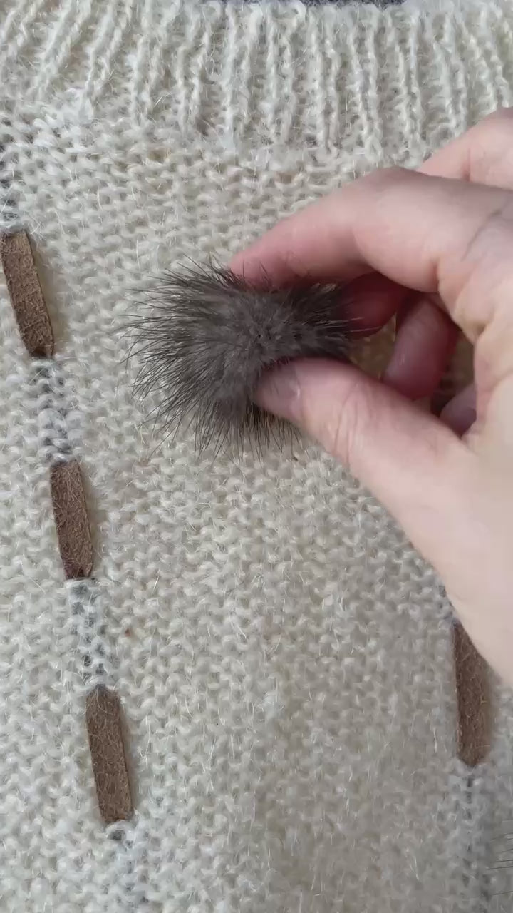 Vintage Novelty Cream Sweater with Pom Poms S - We Thieves