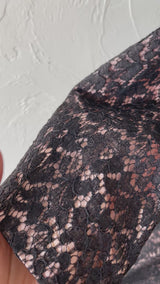 Vintage 1960s Black Lace Cocktail Dress with Pink Base M