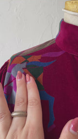 Vintage 80s Chacok Novelty Deep Magenta Velvet Blouse M