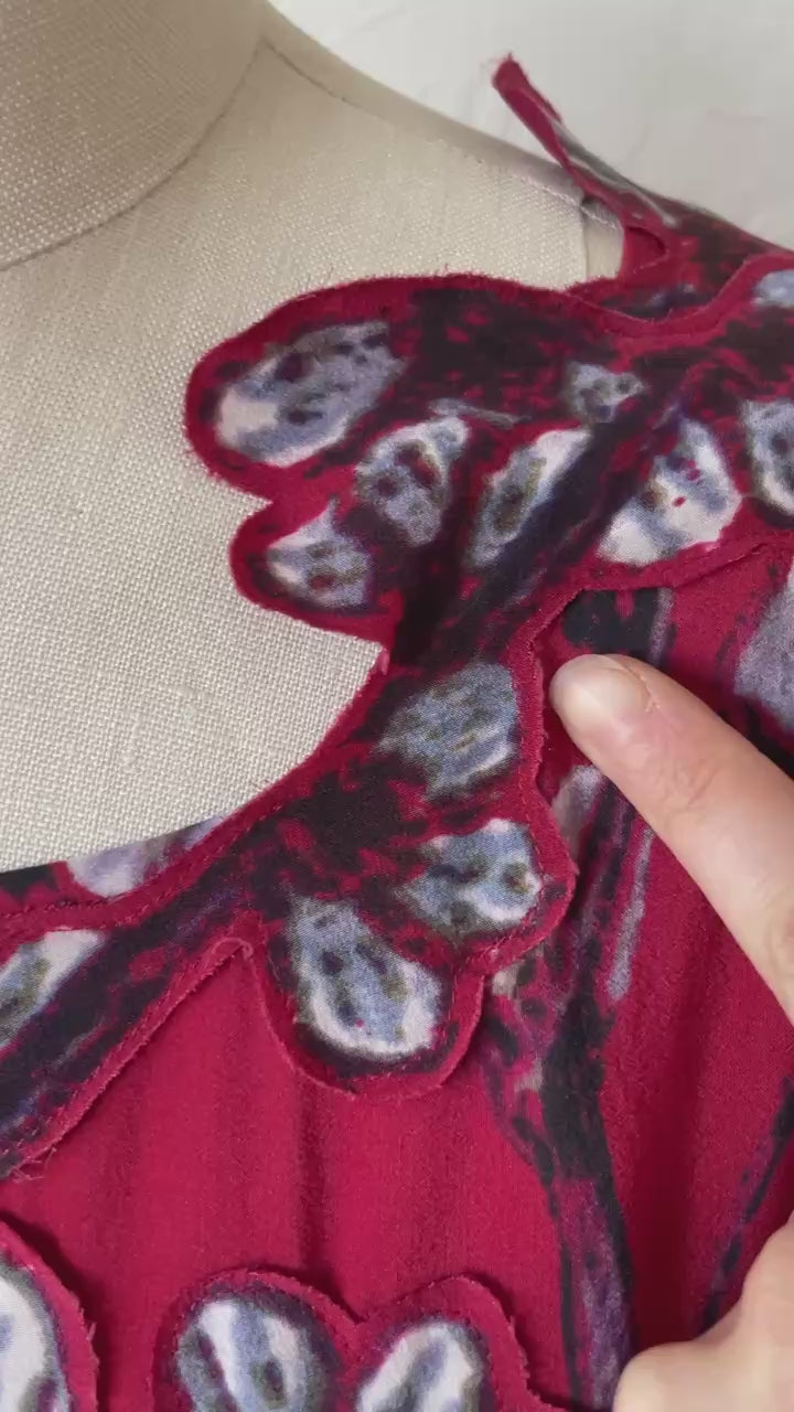 Vintage Vivienne Tam Red & Black Silk Dress with Floral Appliqué S/M - We Thieves