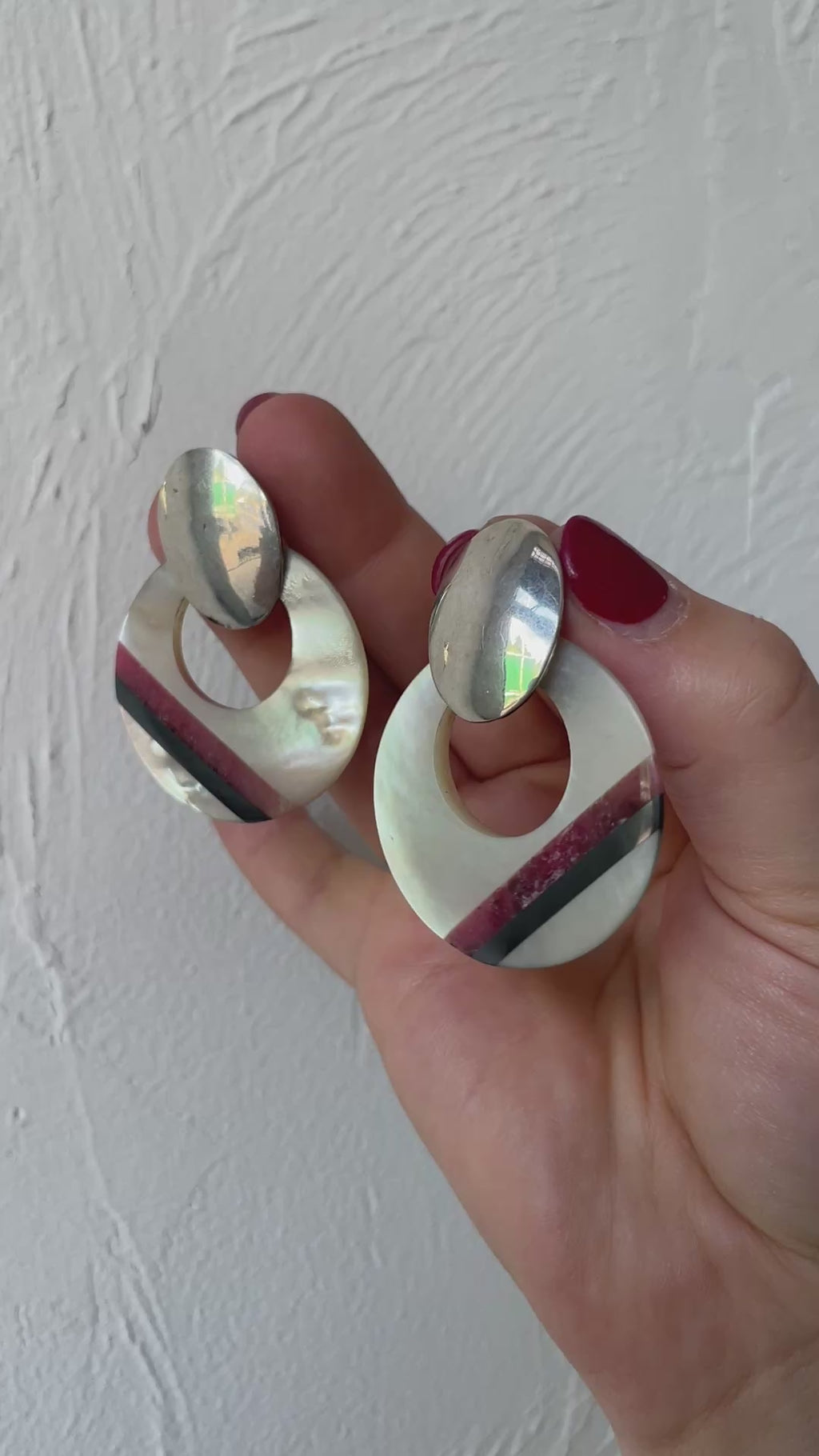 Vintage Sterling Silver Mother Of Pearl Hoop Earrings - We Thieves