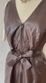 Vintage 1980s Will Ettno Cross Back Leather Dress Brown M
