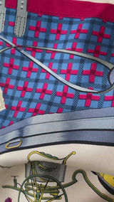 Vintage Hermes Les Voitures Nouvelles Blue, Red & Cream Carriages Silk Scarf - We Thieves