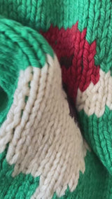 Vintage Handknit Green Hunting Dogs Zip-Up Cardigan Sweater M