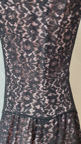 Vintage 1960s Black Lace Cocktail Dress with Pink Base M