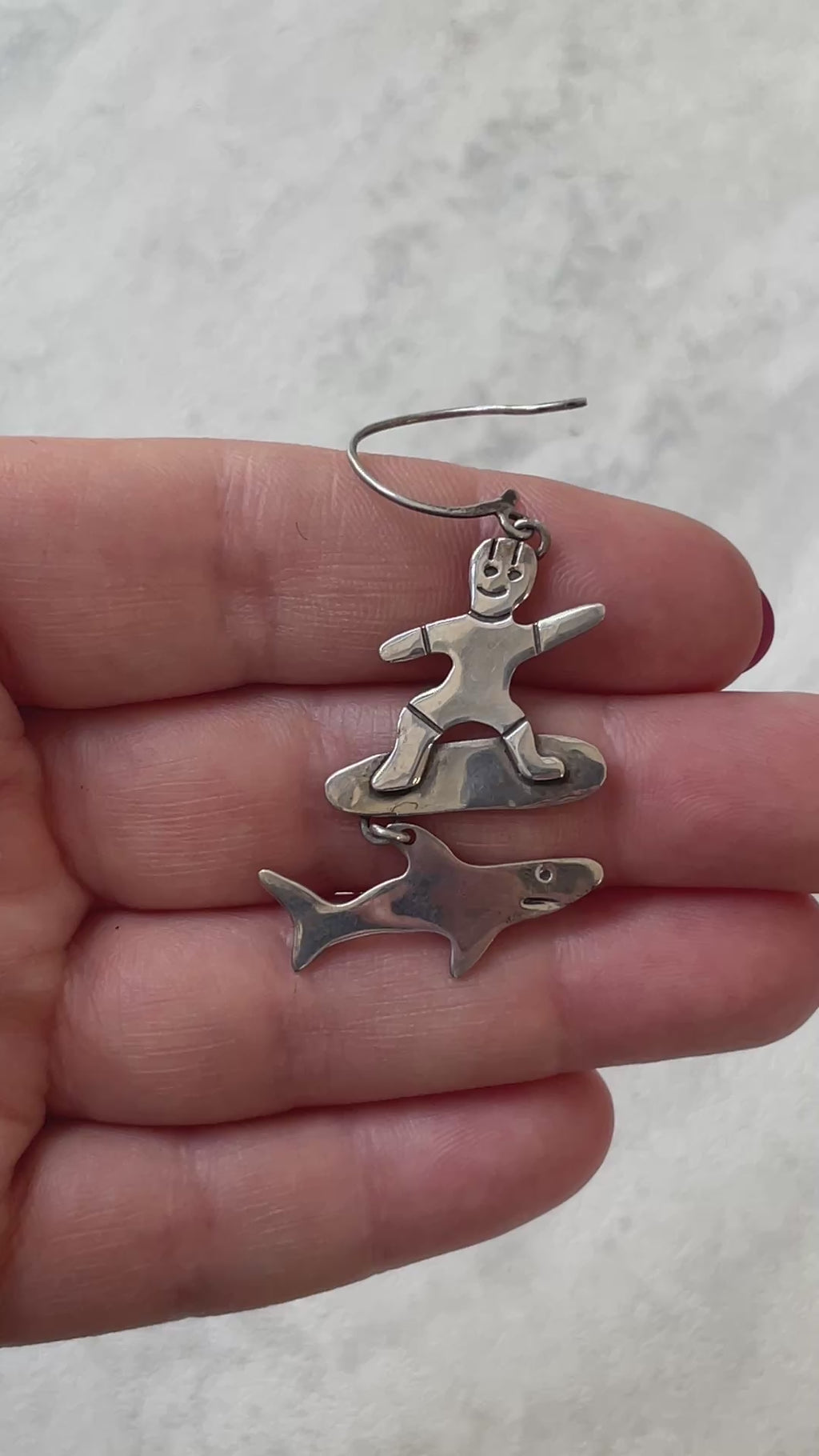 Vintage Mexican Sterling Silver Shark Surfer Earrings - We Thieves