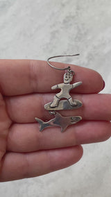Vintage Mexican Sterling Silver Shark Surfer Earrings - We Thieves