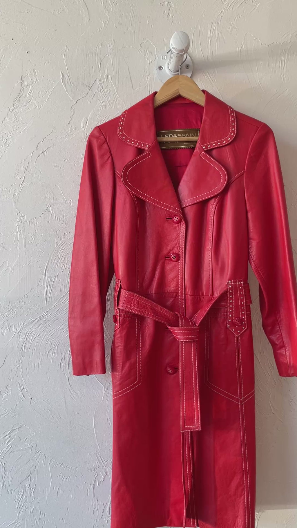 Vintage 1970s Leda Spain Red Leather Trench S - We Thieves
