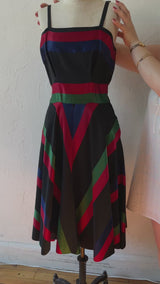 Vintage 1960s Chevron Fit and Flare Dress with Jacket Coordinate Set S - We Thieves