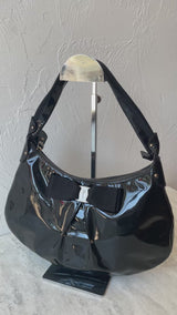 Vintage Salvatore Ferragamo Black Patent Leather Miss Vara Hobo Y2K