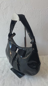 Vintage Salvatore Ferragamo Black Patent Leather Miss Vara Hobo Y2K