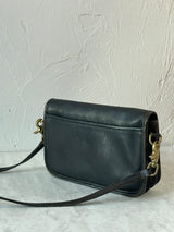 Vintage 90s Coach Black Leather Companion Flap Handbag