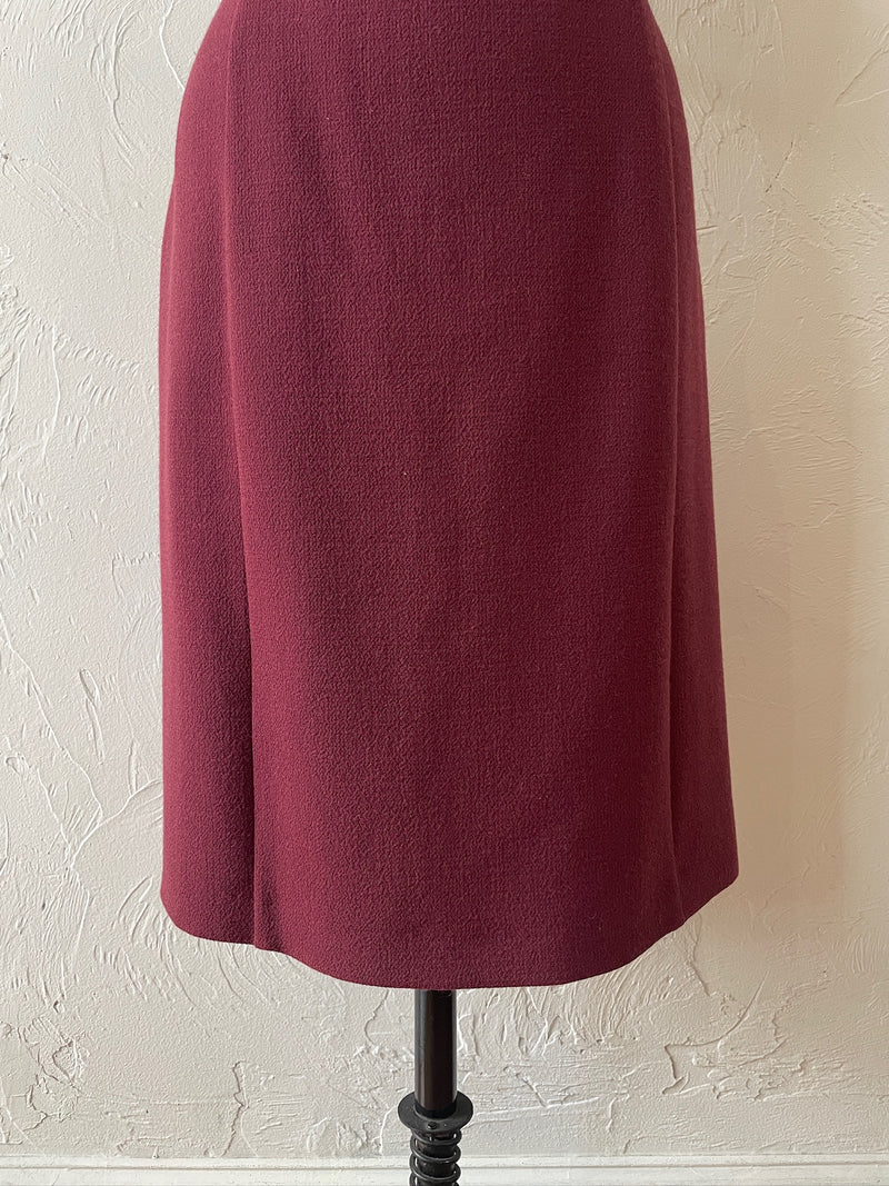Vintage Armani Wine Red Wool Bodycon Midi Dress L - We Thieves